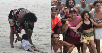 Marcelo mặc váy, tô son đỏ chơi bóng đá trên bãi biển