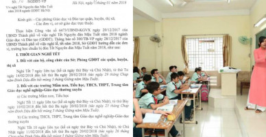 Lịch nghỉ Tết Âm lịch 2018 chính thức của học sinh Hà Nội