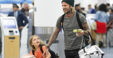 Thương bố thật nhiều, bé Harper chẳng thể rời mắt khỏi David Beckham tại sân bay