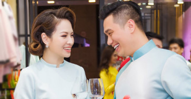 Việt Anh không sợ vợ ghen khi mặc áo dài đôi với Đan Lê
