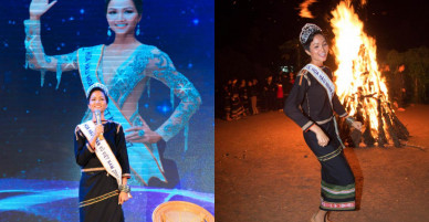 H’Hen Niê “cưỡi” công nông về buôn, đi chân đất nhảy múa