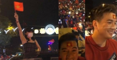 Mỹ Tâm, Mr Đàm đi bão chúc mừng U23 Việt Nam