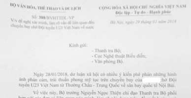 Bộ Văn hóa yêu cầu xử nghiêm vụ mặc phản cảm trên chuyên cơ đón U23 VN