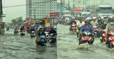 Nhiều tuyến đường ở Sài Gòn ngập nặng, giao thông hỗn loạn