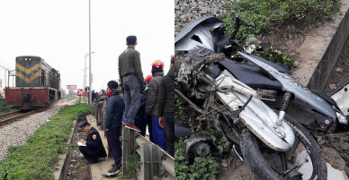 Tàu hỏa tông xe máy văng xa 20m, 2 người thương vong