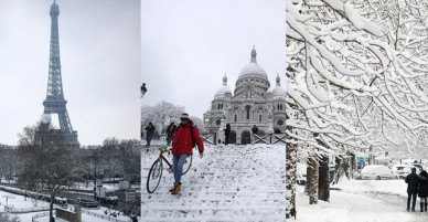 Chỉ sau một đêm, tuyết nhấn chìm Paris vào một màu trắng mộng mơ dày tới gần 18cm khiến nhiều người ngỡ ngàng