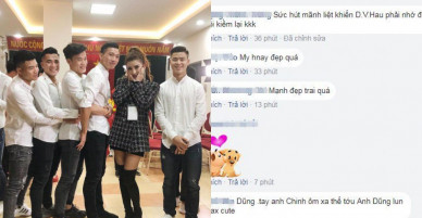 Văn Hậu U23 bẽn lẽn chụp ảnh cùng Á hậu Huyền My, fan thích thú