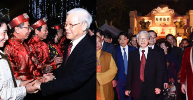 Tổng Bí thư mừng tuổi cho trẻ em ở Hồ Gươm