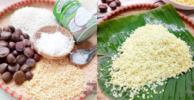 [Chế biến] – Vợ đảm vào bếp nấu xôi hạt dẻ đậu xanh cốt dừa béo bùi cho cả nhà vào bữa sáng