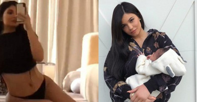 Kylie Jenner lần đầu khoe body đẫy đà và con gái mới sinh sau khi làm mẹ