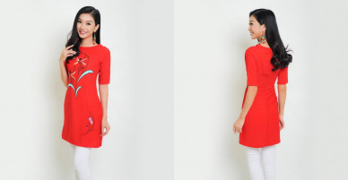 Áo dài cách tân thời trang Eden vẽ tay (Đỏ) – AD007
