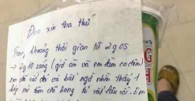 Thanh niên trẻ viết đơn xin tha thứ vì lỡ ăn mất hộp mỳ của đồng nghiệp