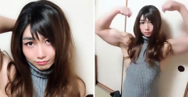 Lực sĩ Nhật Bản gây sốc khi mặc quần áo và đội tóc giả như nữ sinh