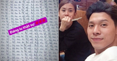 Bị Ngọc Thảo giận, người yêu điển trai làm hẳn bản kiểm điểm và viết 50 lần câu Anh xin lỗi, lần sau không thế nữa