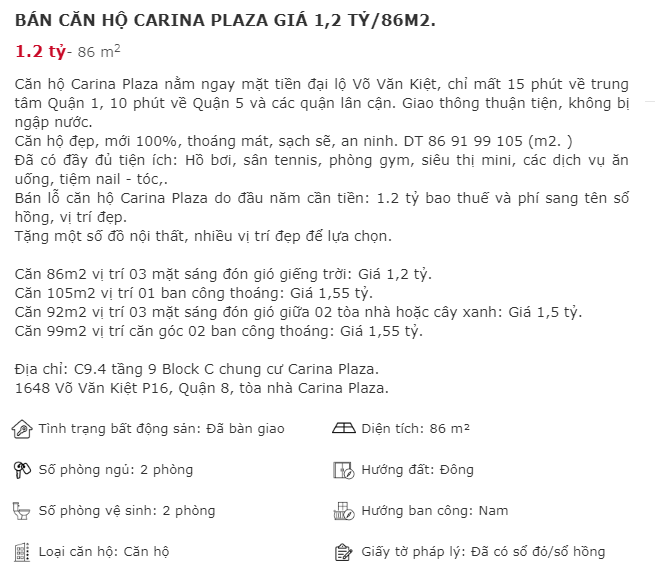 Phía chung cư Carina đã làm gì?