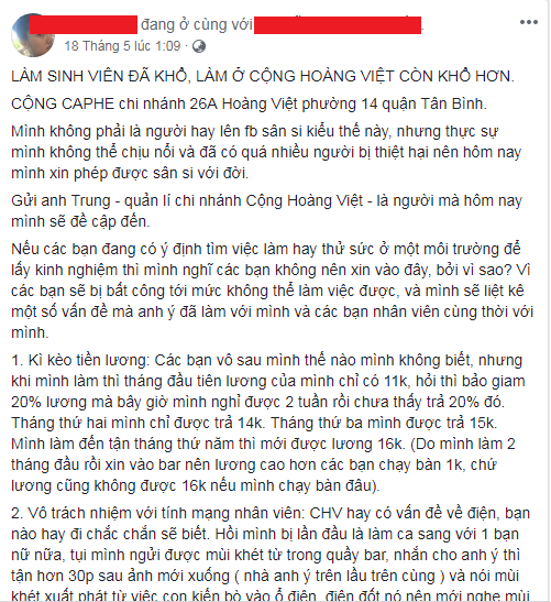 Cộng cà phê, cộng, an toàn vệ sinh thực phẩm,tiêu dùng,khách hàng,tin8