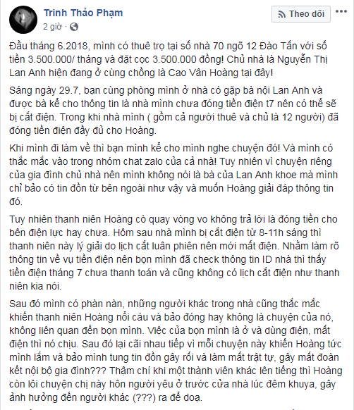 nữ sinh, thuê trọ, chủ nhà, tỉnh lẻ, đánh đập, tiền điện, tin8