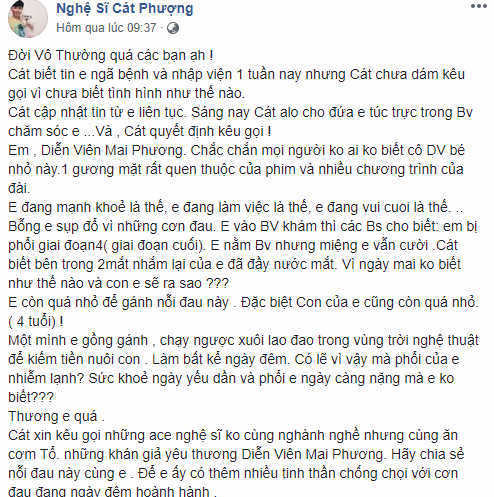 Mai Phương, diễn viên, nghệ sĩ Việt, tấm lòng, giúp đỡ, ung thư phổi, thời kì cuối, tin8