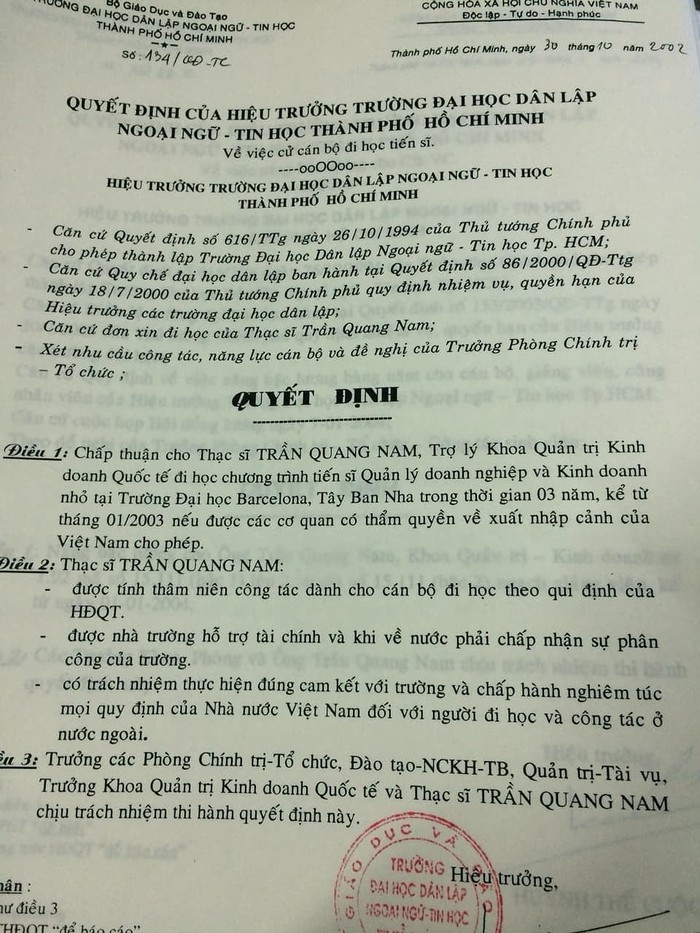 Hiệu trưởng, trường Đại học, HUFLIT, trường Đại học Ngoại ngữ và Tin học, miễn nhiệm, Trần Quang Nam, tin8